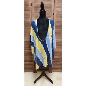 Jessica Simpson Smooth Sailing V-Neck Swimsuit blue/yellow Size Large L Cover-Up